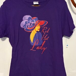 Elegant Purple Graphic Tee - Red Hat Lady Design